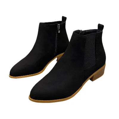 New Style Winter Custom logo Square-heeled Women's Boots with Zipper Coarse Low Heel Solid Casual Outdoor Ankle Boots for Ladies