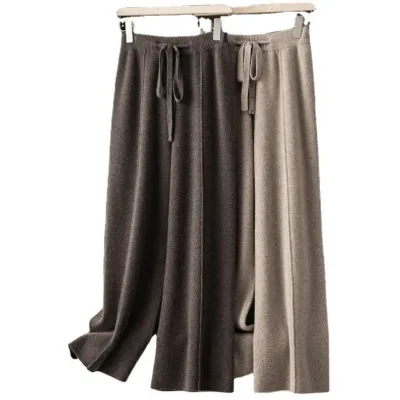 Women Autumn Winter Knit Straight Wide Leg Pants Casual Solid Color Loose Long Trousers Female Knitted Casual Pants