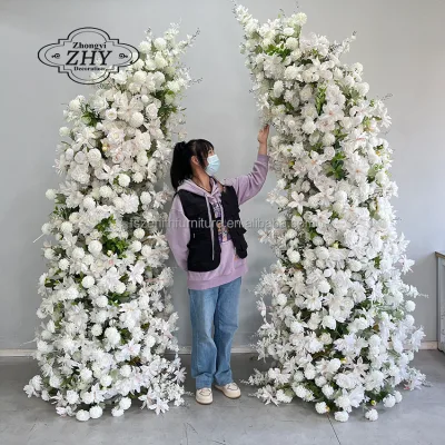 ZHY Wedding Floral Arrangement Green Leaf White Rose Horn Heart Flower Arch for Wedding Decorations