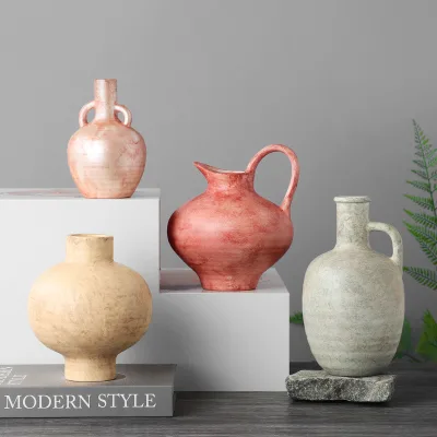 Nordic Wabi-sabi Ceramic Flower Vase Minimalist Modern Home Room Art Decoration Clay Floor Vase