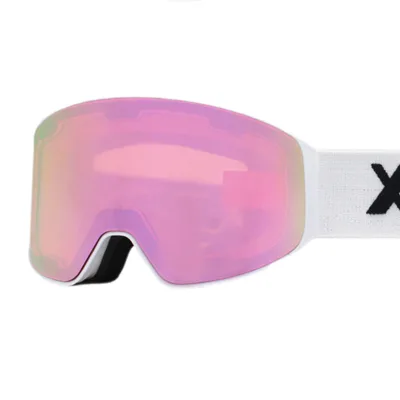 White Frame Pink Mirror Ski Goggles, OTG Anti UV Fogproof Snow Goggles Fit Prescription Glasses for Winter Sports