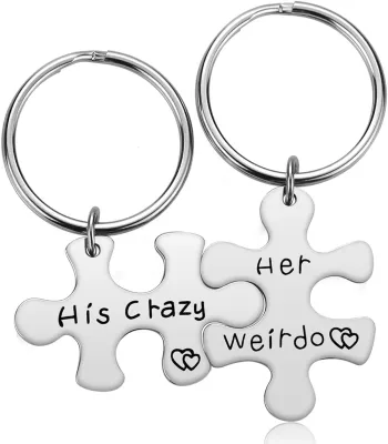 2pcs Couple Gifts for Boyfriend and Girlfriend His Crazy Her Weirdo Couple Keychain His and Her Keychain Valentine's Day Gift