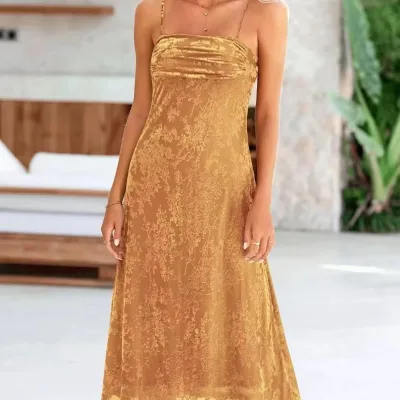High Quality Summer Sleeveless Floral Cocktail Dress Slim Shoulder Strap Mid-Length Casual Dress