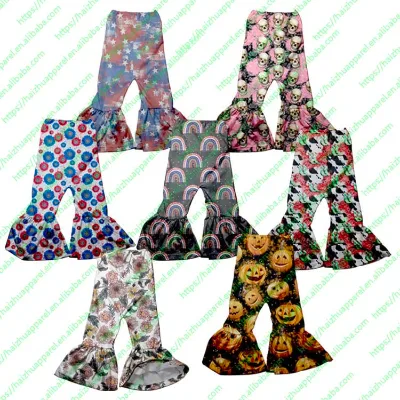 Fe-1 Toddler Baby Girl PU Leather Straight Pants Breathable Waterproof Ruffle Bell Pant Sweet Style Cow Print