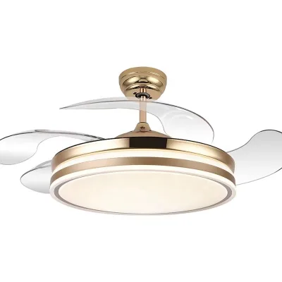 New Light Luxury Gold Copper 42 inch Intelligent Remote Control Ceiling Fan Light for Bedroom and Living Room LED Pendant Light