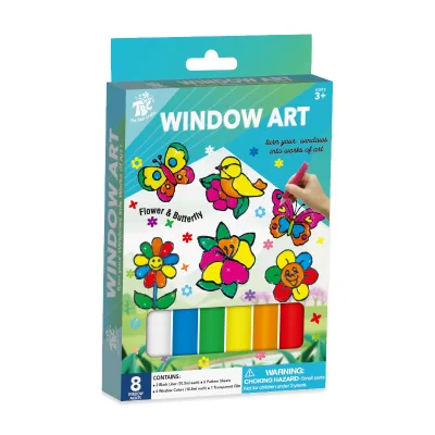 Non toxic 6 pcs Vivid colors Flower and Butterfly window art kit for boys and girls art crafts for kids