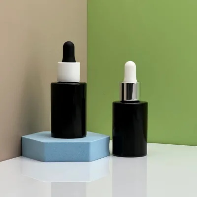 30ml 1oz Natural Black Cosmetic Serum Essential Oil Dropper Bottle
