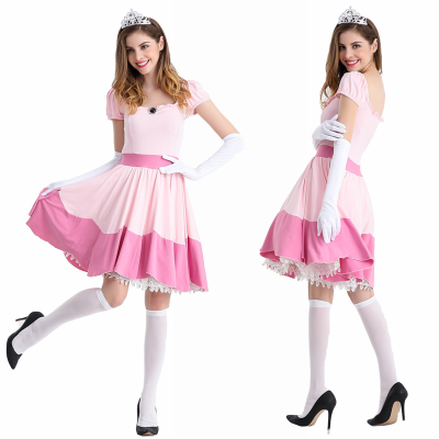 Mario Bridget Pink Princess Cosplay Costume for Fairy Tale Role Play Training Dancewear