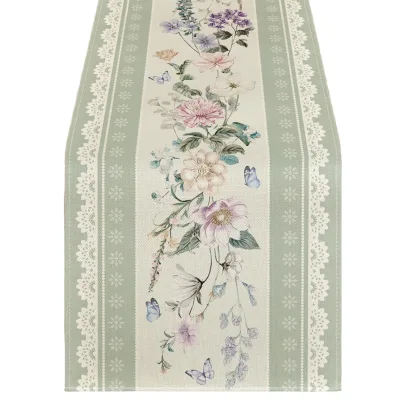 Mode Green Printed Lace Floral 210 GSM Spring Vintage Polyester Table Runner Kitchen Dining Table Decoration Home Party