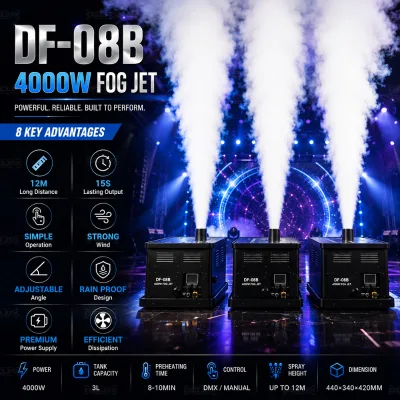 Powerful RGB LED 4000W Smoke Jet Cannon Stage CO2 Free 15m High Speed Vertical Hurricane Fog Machine for Party Show Concert