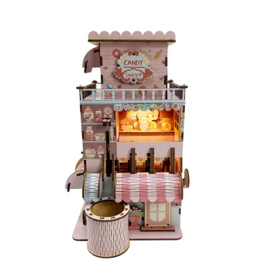 2025 Hot Selling LED Wooden Toys Handmade Kit DIY Micro Scene Miniature House  Candy House with Light 3D Puzzles (Candy House)