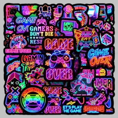 50 Sheets Factory Creative PVC Waterproof Customizable Holographic Neon Game Decorative Stickers for Computer Luggage Camera