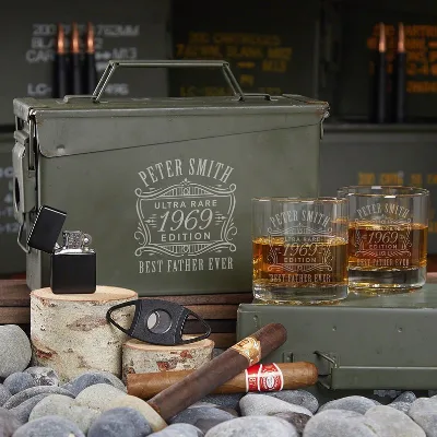 Personalized Ammo Box and Whiskey Gift Set Engraved Ammo Box for Dad, Ammo Box Gift Set, Ammo Crate, Whiskey Gift