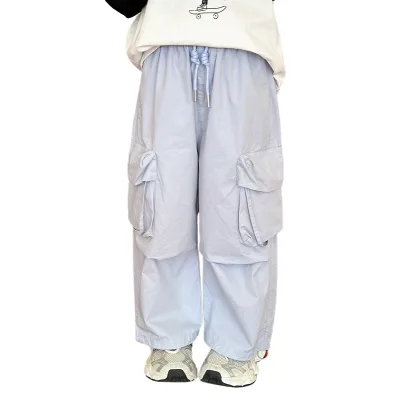 High Quality Customized Design Girls Pants Solid Color Breathable Knitted Wide Leg Trousers for Children