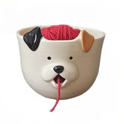 Ceramic Dog Yarn Bowl, Dog-Shaped Yarn Holder - Adorable Ceramic Knitting Bowl