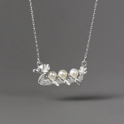 Wholesale 18K Gold Plated Sterling Silver Chinese Dragon Natural Pearl Necklace New Design Jewelry