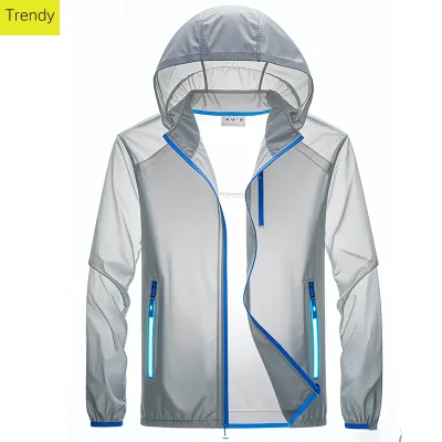 Precise Long - tail, Mens Outdoor Light Gray Hooded Sun Coat, Breathable, Sun - blocking B2B Cuff Custom
