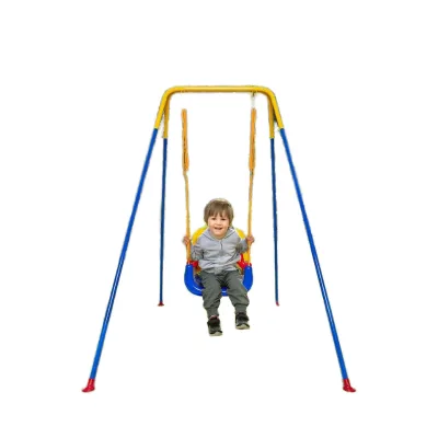 3-in-1 Safe Anti-Flip Foldable Metal Stand Easy-to-Assemble Indoor/Outdoor 3-in-1 Toddler Swing Set for Infants Toddlers Kids