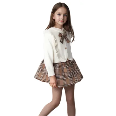 Linda Two Piece Set of Girls' Sweaters for Autumn 2025, New College Style Dress, Baby Girl Autumn Pleated Skirt
