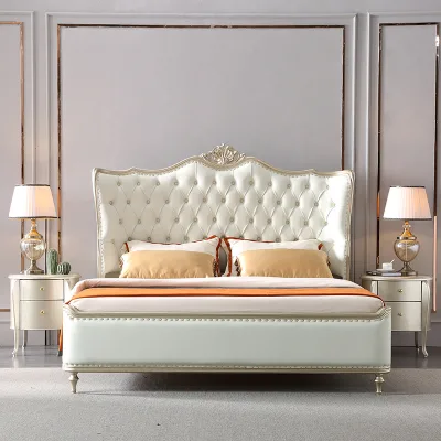Customized Amarican Modern Leather Princess Bed Home Furniture 2 Meters 2.2 French Luxury Wedding Bed with Storage Bedroom Set