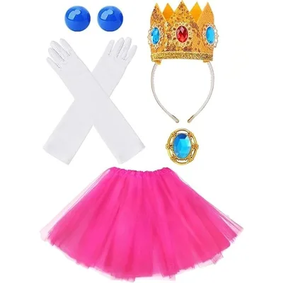5 Pieces Women Dress Up Accessories Set, Elegant Crown Brooch Earrings Tutu Skirt Party Cosplay Outfit Kit