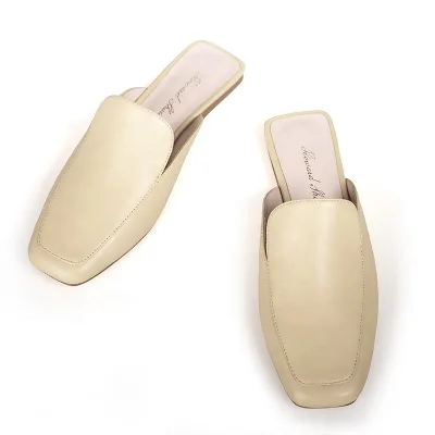 Wholesale Factory Customized Summer Women's Flat Mules Comfortable Square Toe Fashion Designed Shoes with Rubber Insole