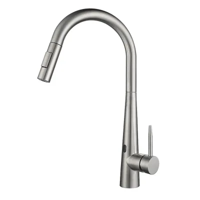 Brushed sensor intelligent 304 stainless steel pull-out rotating sink, cold and hot infrared water outlet kitchen faucet
