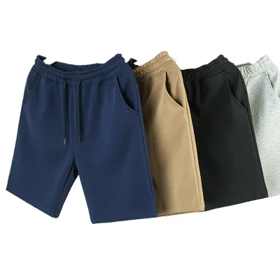 New Men's Bermuda Shorts Solid Cotton Anti-Wrinkle Casual Drawstring Multi-pocket Sports Gym Shorts