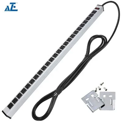 24 Outlet Heavy Duty Metal USA Power Strip 4.5m Ultra Long Power Cord Silver Color KVM Switch 110-125V CE Certified 15A Standard