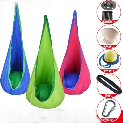 Factory Sell Kids Pod Swing Seat Blue Green Inflatable Hanging Hammock Chair Hanging Kit for Outdoor Courtyard Bedroom Versatile