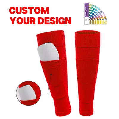 Wholesale High Quality Men's Elastic Knitted Breathable Spandex/Polyester Calf Sleeves with Shin Pads Pocket Football Calf Socks