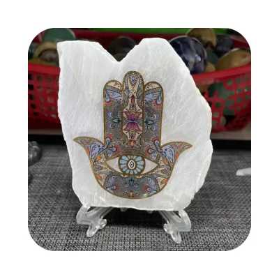 Natural Quartz Crystal Crafts Stones Raw Reiki Gemstone Selenite Slab With Selenite Chakra Fatima Hand for Gift