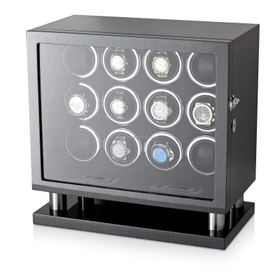 Carbon Fiber Watch Winder for Automatic Watches Scientific Mode Winding with LED Light Touch Screen Mechanical Watch Winder