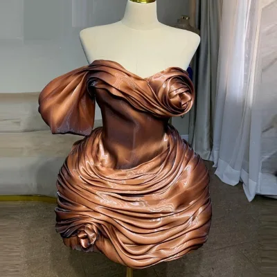 Elegant Short Cocktail Dresses Sweetheart Drapes Pleats Brown Plus Size Prom Dress Robes De Cocktail Mini Women Birthday Gowns