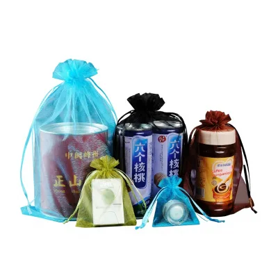 In-stock Organza Pouches Jasmine-scented Sachets Drawstring Closures Plain-colored Gift Bags Trinkets Jewelry Custom Packaging