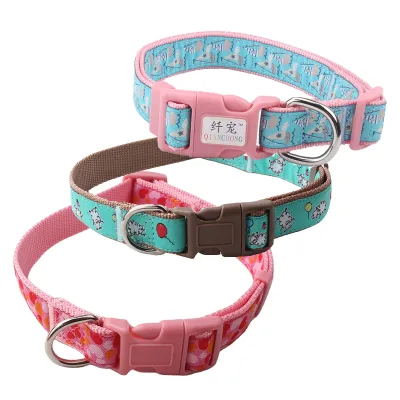 Best Selling Eco-Friendly Nylon Animal Pattern Jacquard Dog Collar with Durable ABS Plastic Buckle and Sash Small Bell for Dogs