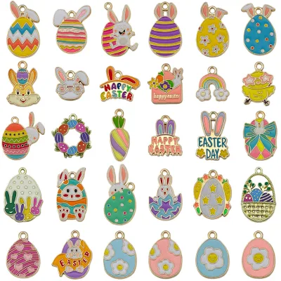 Alloy Metal Enamel Charms for DIY Necklace Jewelry Easter Oil Drip Charm Cartoon Egg Rabbit Charm for Bracelet Making