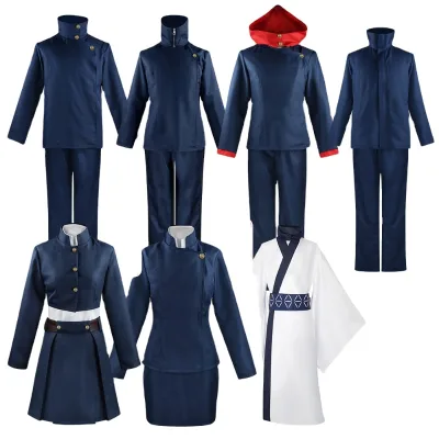 Japanese Magic Academy Cosplay Uniform Multiple Styles Dark Blue Top Pants Dress White Robe with Badge for Halloween Comic Con