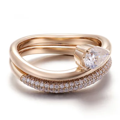 Hot Selling Products Two Finger Ring 10k 14k 18k Yellow Gold Moissanite Rings Special Design for Woman Daily Wear Ring Set