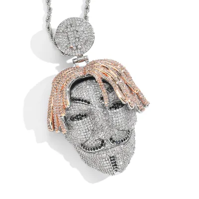 Bold Cartoon Pop Anime Pendant Necklace Full Diamond Color Zircon Heavy Hip Hop Statement Jewelry Men Women Factory