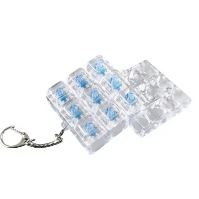 Clear Plastic Keycap Clicker Keychain With Blue Buttons For Universal Mechanical Keyboard Fidget Toy