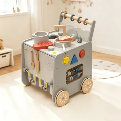 Wooden Multifunctional Pretend Play Kitchen Cart Early Educational Toy Parent-child Interaction Baby Walker