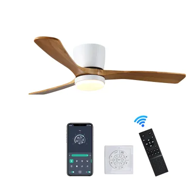 CT88 42 Inch Wood Quiet Reversible DC Motor Flush Mount Ceiling Fan Light