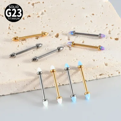 G23 Titanium Opal Cone Barbell Nipple Ring Bullet End Straight Piercing Jewelry Wholesale