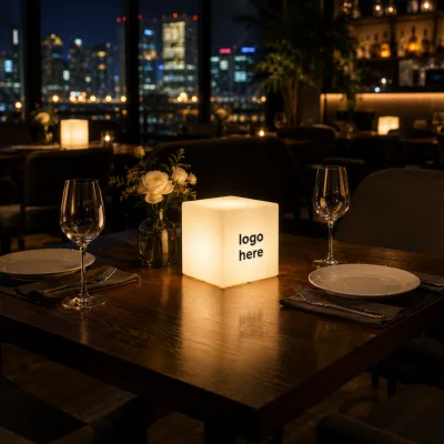 Dropship Simple Custom LED Table Night Light Cube Rechargeable Glowing Lamp Logo Print IP65 Waterproof Remote Control for Bar