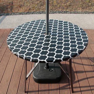Round Tablecloth 60 Inch With Zipper Umbrella Hole For Patio Picnic Restaurant Party Decoration, Trellis Outdoor Table Cloth Cov