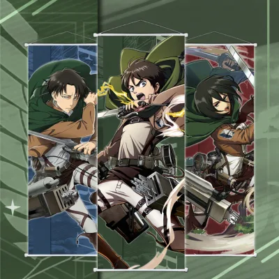 6 Color High Quality Anime AOT Titan Eren Jaeger Yeager Mikasa Ackerman Hanging Pictures and Wall Scrolls Posters