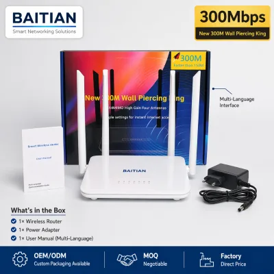 BATIAN BT-F6 300Mbps Wireless Router Wi-Fi 2.4G Home 4 LAN Ports 4 Antenna / High Gain Support OEM/ODM Multi-Language