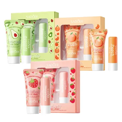 Y OEM SADOER Private Label Wholesale Gift Box Nourishing Herbal Moisturizing Repair Strawberry Anti Crack Hand Cream Lip Balm