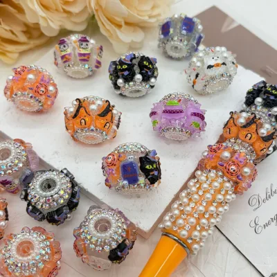 2026 New Halloween Series Lucite Bead Black Cat Acrylic Diamond Ball Diy Beaded Round for Pen Mobile Phone Chain Accessories